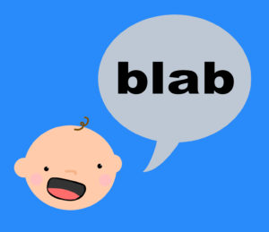 A cartoon of a baby saying "blab"